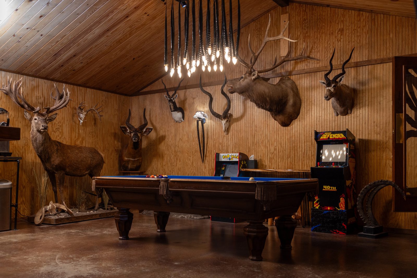 Trophy-filled game room at Texas Hunt Lodge
